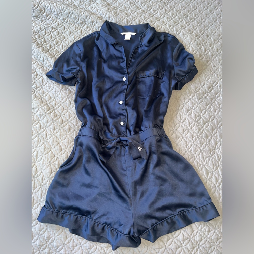 Victoria secret Navy Blue Satin sleep romper